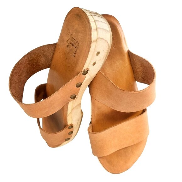 Beek Wood Clog Leather Sandals Womens Size 7 Natural Tan Double Strap Slip On - Picture 3 of 15